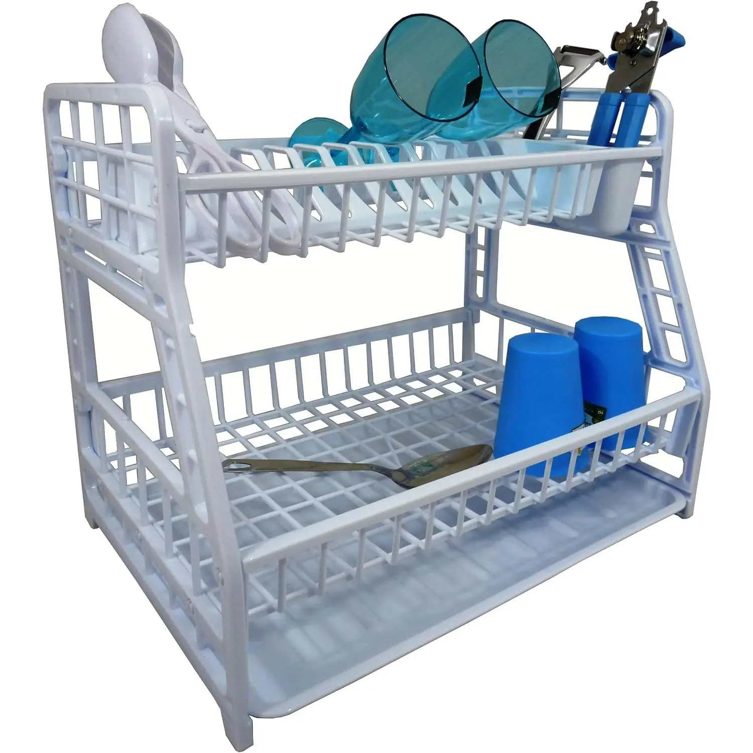 Durable White Plastic 2 Tier Dish Cutlery Drainer Rack by