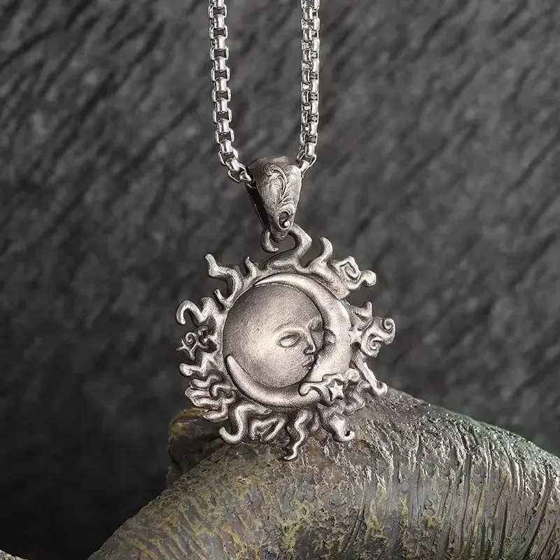 Vintage Sun & Moon Pendant Necklace, Celestial Jewelry, Boho Moon Necklace, Meaningful Gift