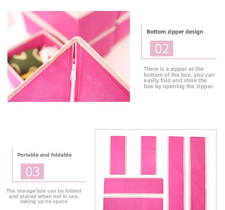 Coverless underwear grid fabric desktop bra, panty, and sock storage box wardrobe drawer-style organizer six-piece set