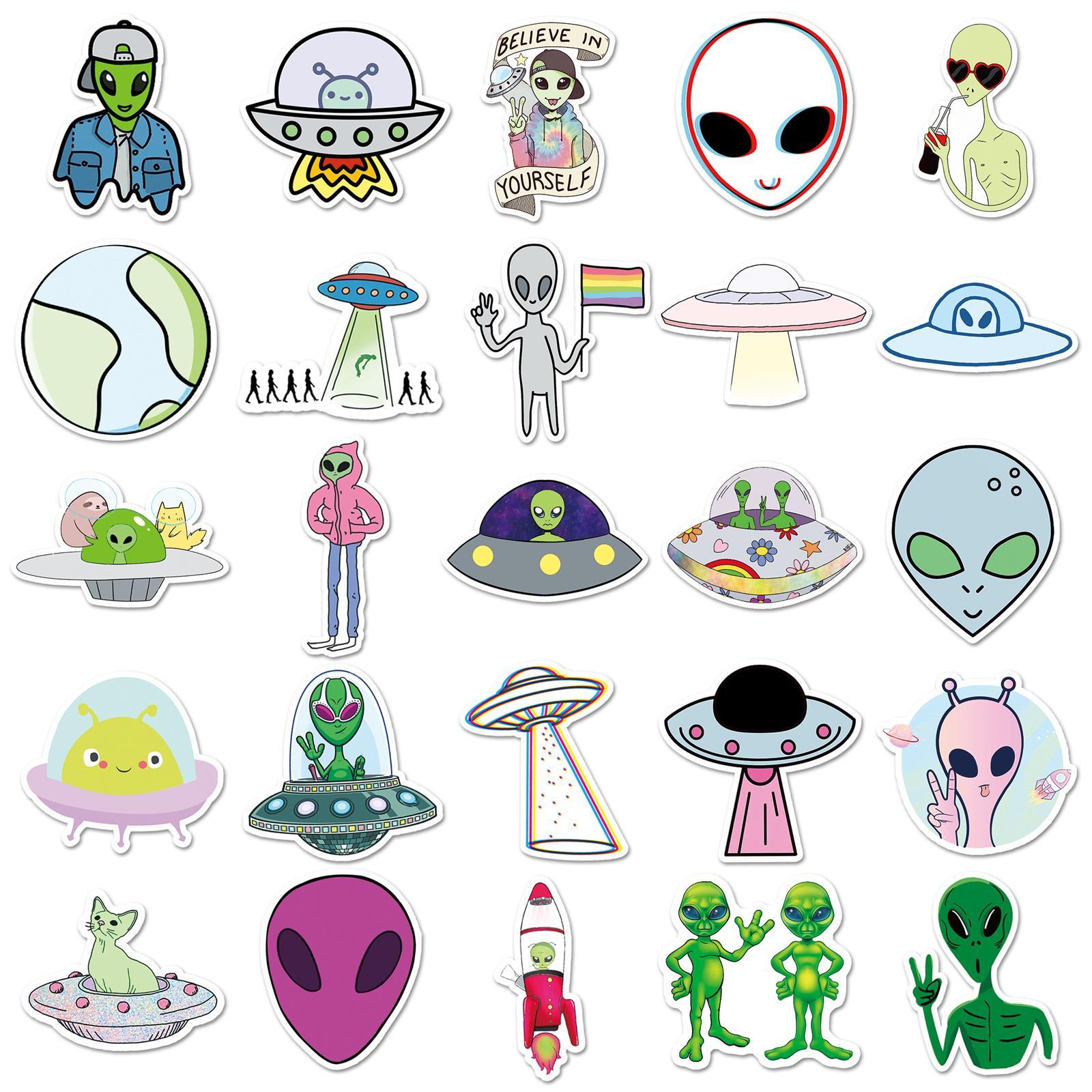 Alien Pattern Sticker, 50pcs/set Cute Cartoon Sticker, Decorative Sticker for Scrapbooking, Journaling, Gift Wrapping, Funny Stickers