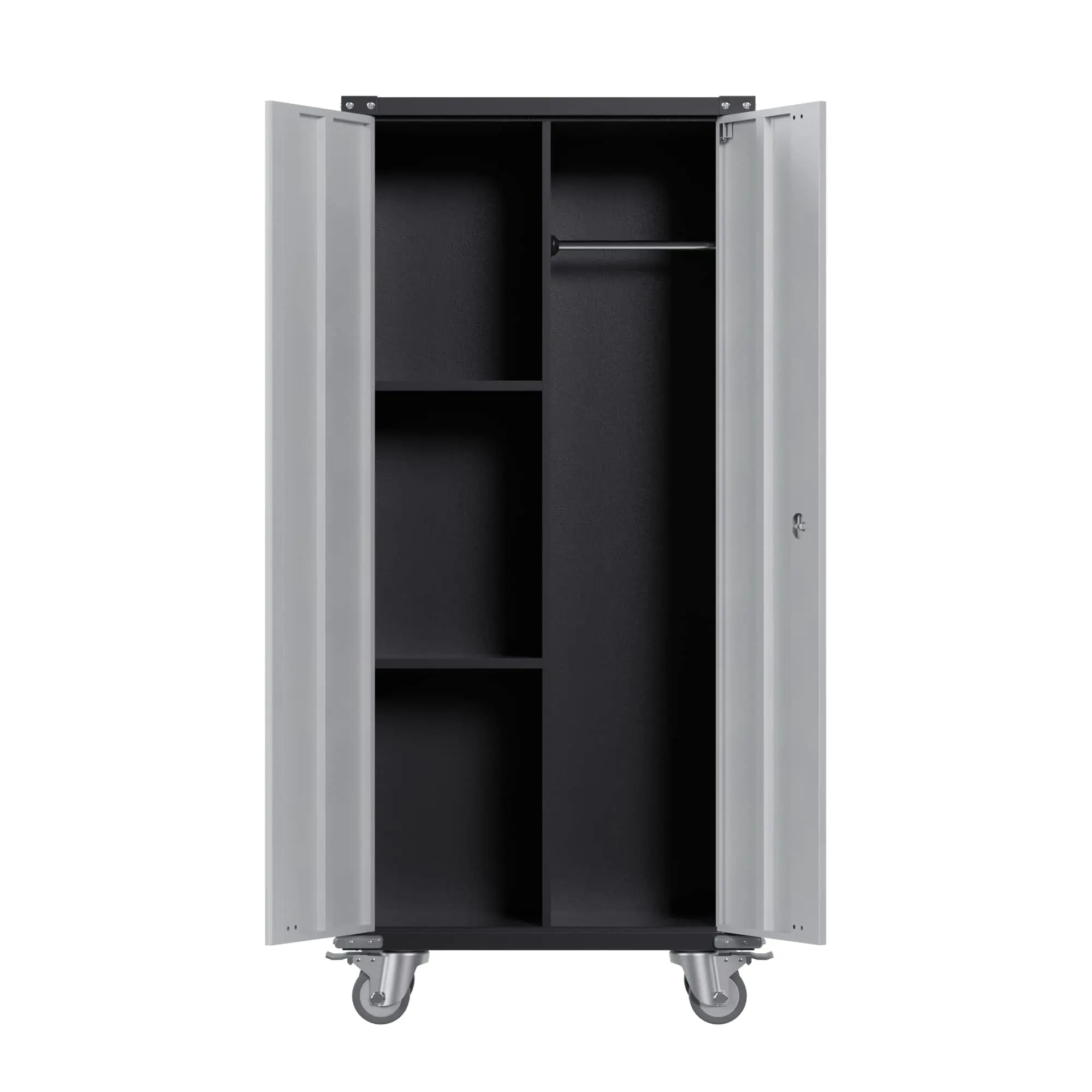 71" Black Metal Storage Cabinet with Lock - Heavy Duty Garage & Pantry Cabinet with 4 Adjustable Shelves, Secure Organization Cabinet for Office, Home, Shop