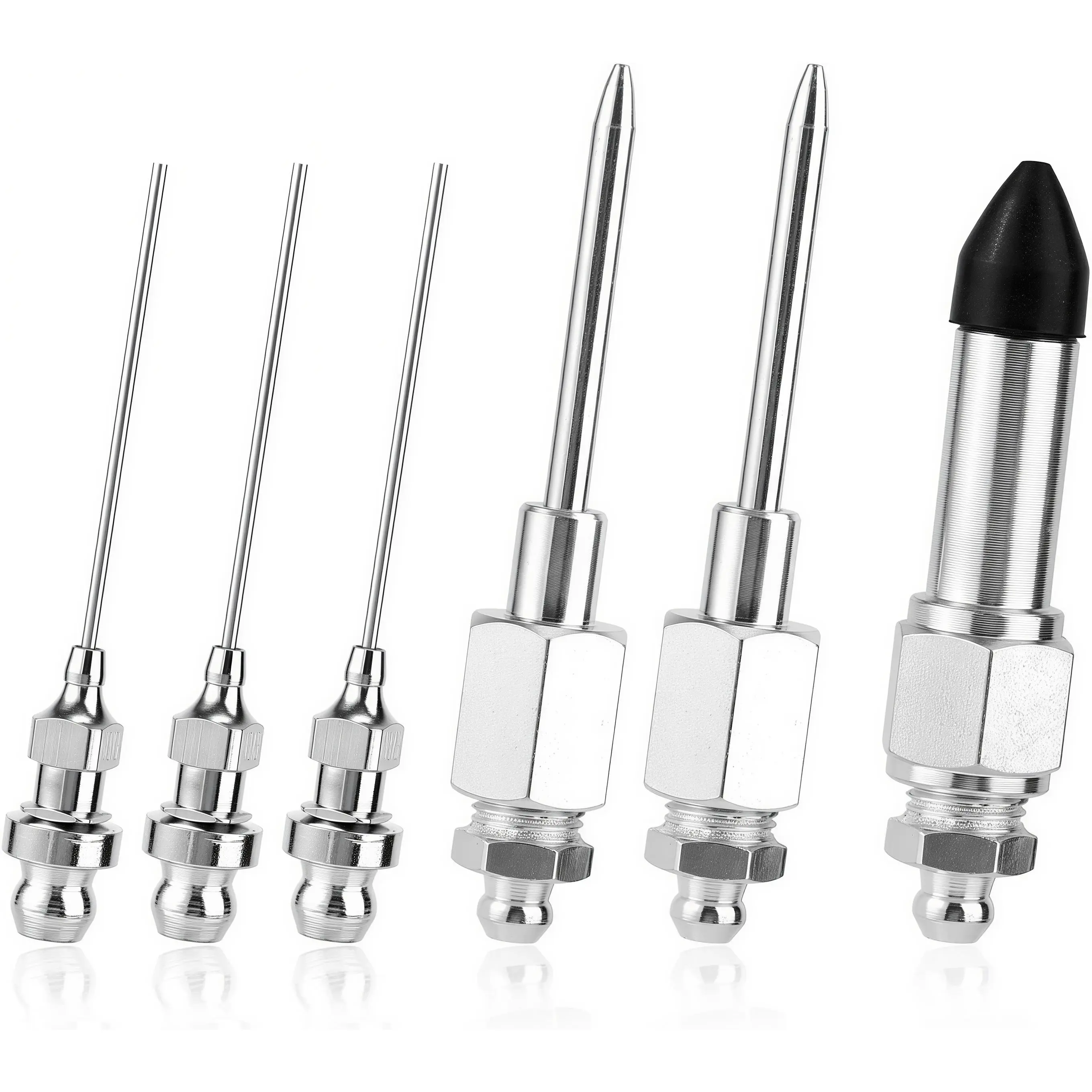 6PCS Metallic Iron Grease Gun Accessory Set - Auto Repair Tools with Grease Injector Needles, Needle Adapters, Rubber Nipple Adapter for Precision Lubrication in Tight Areas of Farm Equipment, Specialty Mechanic Use