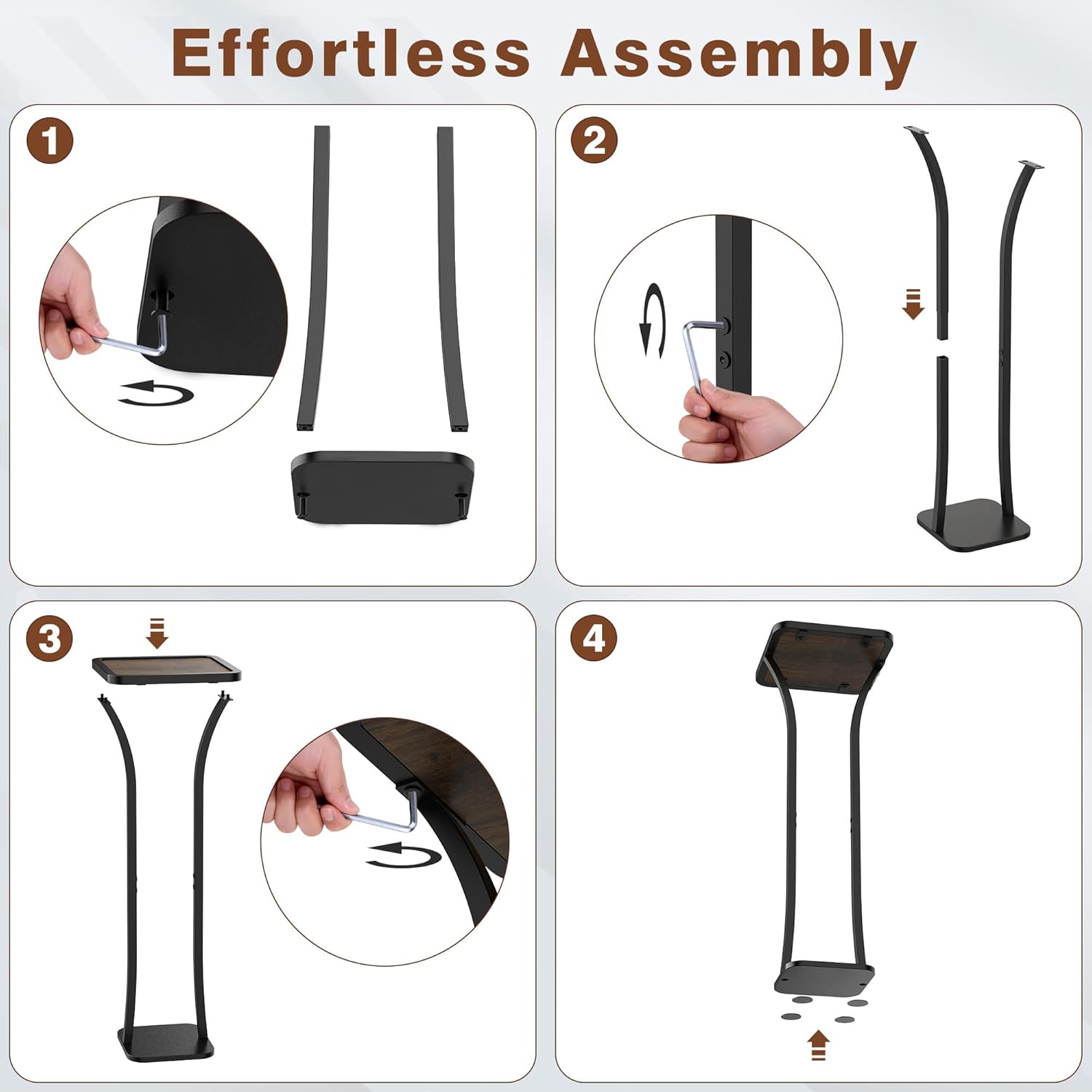 Small Square Side Table, Drink Table, Solid Wood & Metal Accent Table for Small Spaces, Pedestal End Table for Living Room, Bedroom, Office(Black + Walnut)