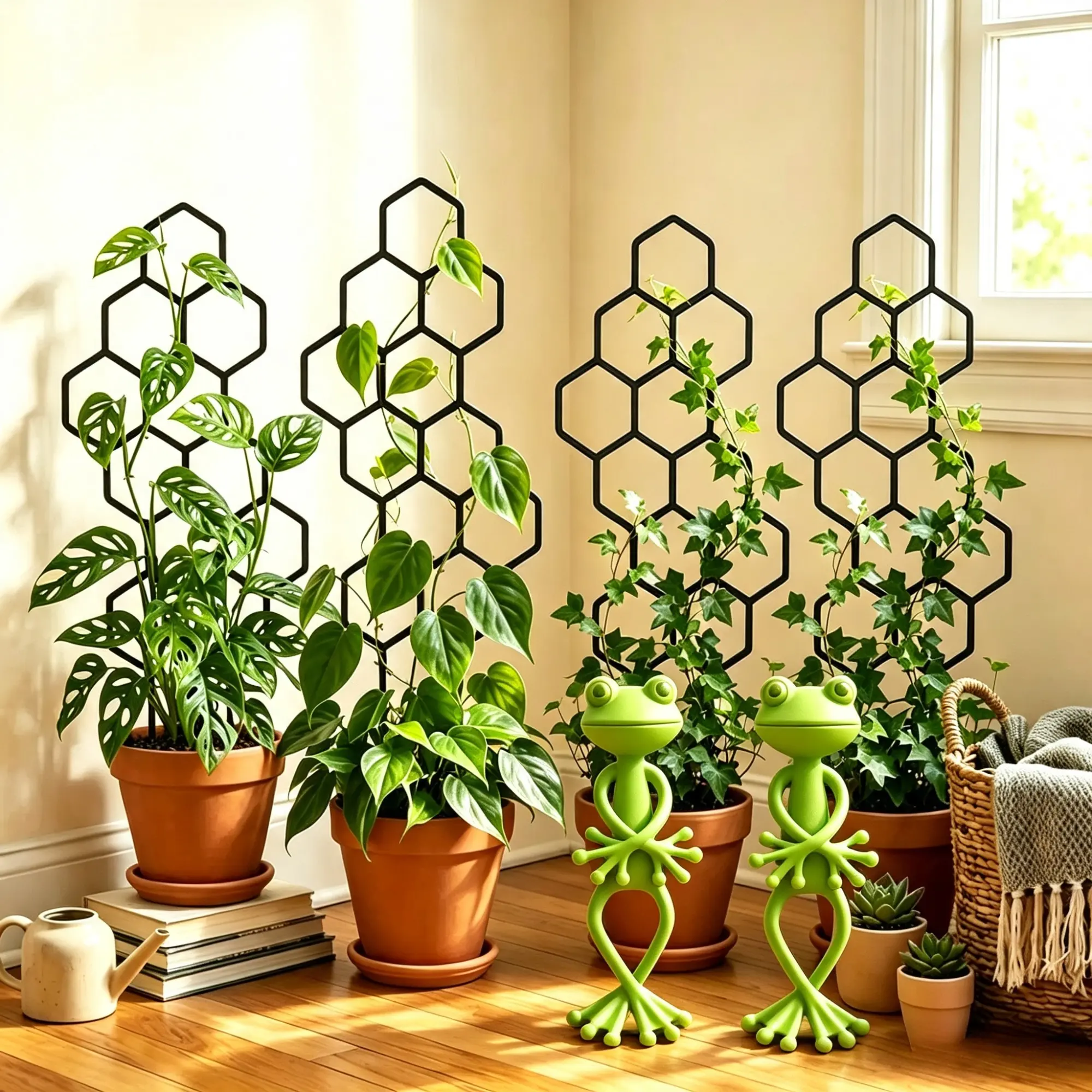 6-Piece Plant Climbing Rack Set, 4 Classic + 2 Cute Frog Designs, Rust-Resistant Garden Trellis, Space-Saving Vertical Gardening Support