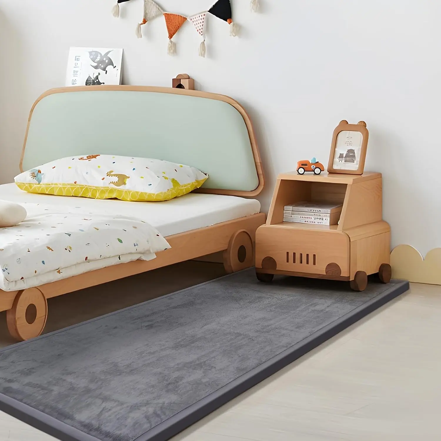 Baby Toddler Sleep Play Mat - 1.3 in Thick Elasti-Foam Anti-Fall Pad, 28×72 Rectangular Non-Slip Water-Repellent Soft Coral Velvet Kids Room Bedroom Bedside Rug (Dark Grey), Rectangular Rug