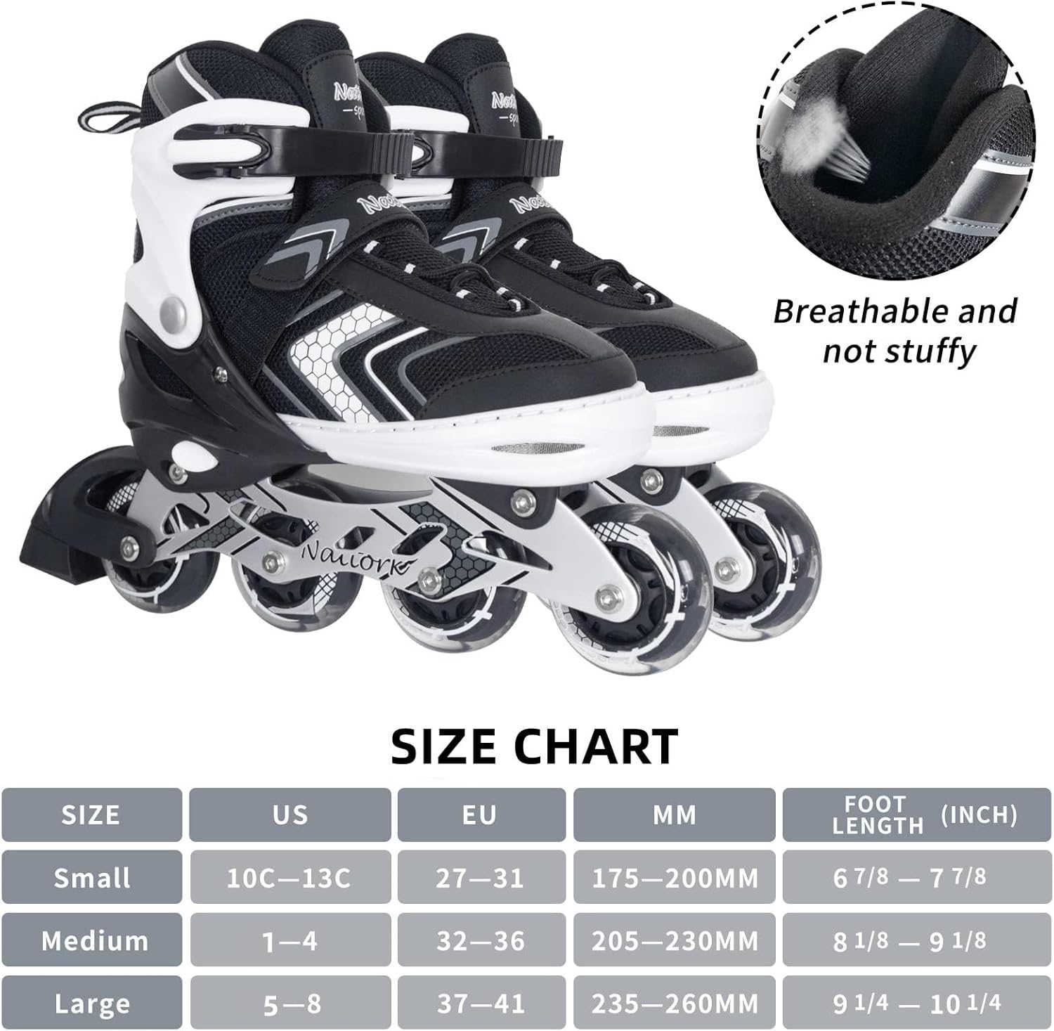 Nattork Inline Skates for  Girls Boys with Full Light Up Wheels,Adjustable Safe Durable Inline Skates,Outdoor Roller Skates for Girls Boys Youth Beginners