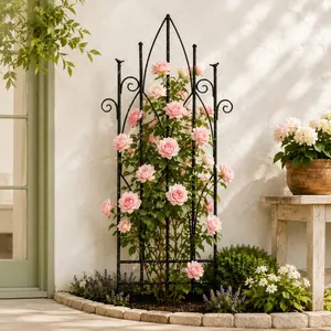 ARCH Sungmor 19.69" x 67.72" Iron Garden Fence, Vintage Green Rustic Decorative Fence Panels, Outdoor Yard Landscape Pathway Border, Anti-Animal Plant Barrier Climbing Trellis, 2-Piece Set