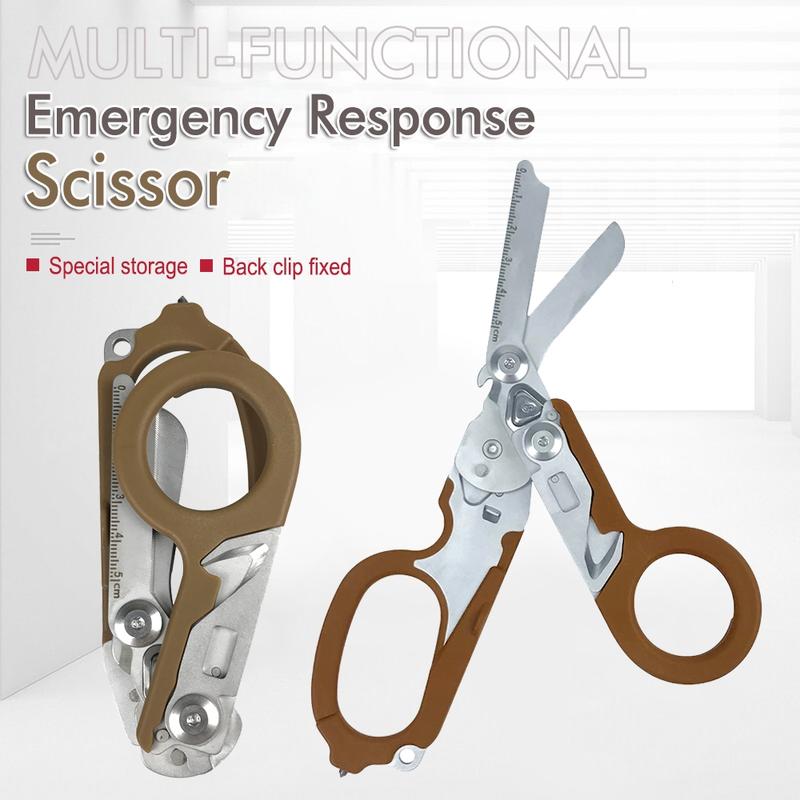 Portable Folding Scissors with Sheath, Heavy Duty Scissor, Multifunctional Stainless Steel Scissors, Outdoor Camping Rescue Scissors Tool