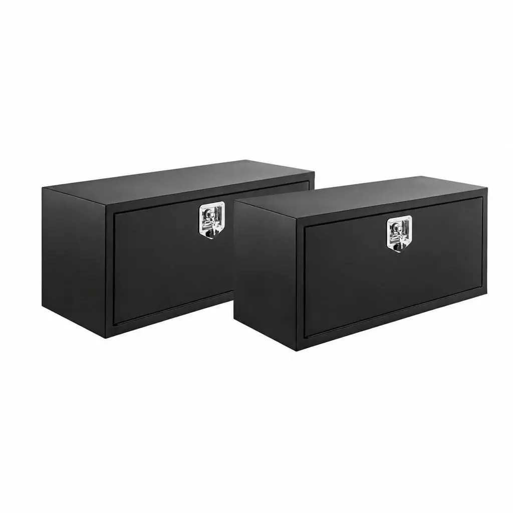 2-Pack Heavy-Duty Underbody Truck Tool Box, Black Steel Under Car Tool Storage Box - Single Door Vehicle Toolbox Organizer - 24 x 18 x 18