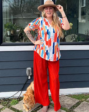 WIHOLL Women's Pleated Puff Sleeve Tops Summer V Neck Tunic Shirts Loose Curved Hem Blouses Dressy Casual S-3XL