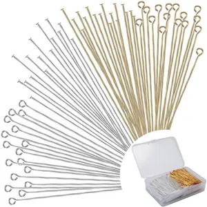 600 count 2 Inch Flat  Pins Eye Pins for  Making DIY, Straight  Eye Pins  and Sliver  Making Pin Metal End Headpins for Craft Earring Bracelet Necklace Pendant Supplies