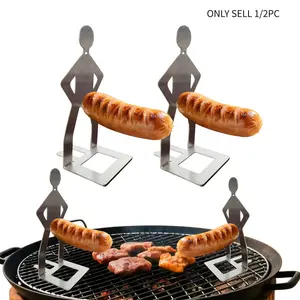 1/2 PCS Funny BBQ Stand Man Hot Dog Holder,Portable Hot Dog Roaster,Reusable Stainless Steel Hotdog and Sausage Stand for Barbecue,Camping,Spring Trip Sausage Barbecue Rack,Barbecue Grill Accessories