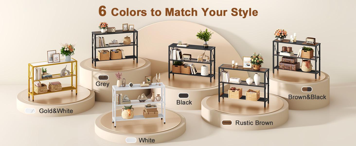 Industrial Console Table, 3 Tier Entryway Table, Hallway Table, Narrow Sofa Table with Shelves, Entrance Table for Entryway, Living Room, Foyer, Hallway, Office