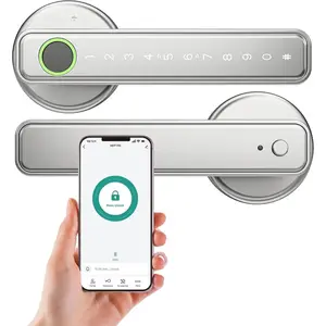 Fingerprint  Lever Lock TUYA APP Control Keyless Entry  Touchscreen Indoor Handle Biometric  Digital Door Knob with Keypad Suitable for Hotel Office Apartment Bedroom