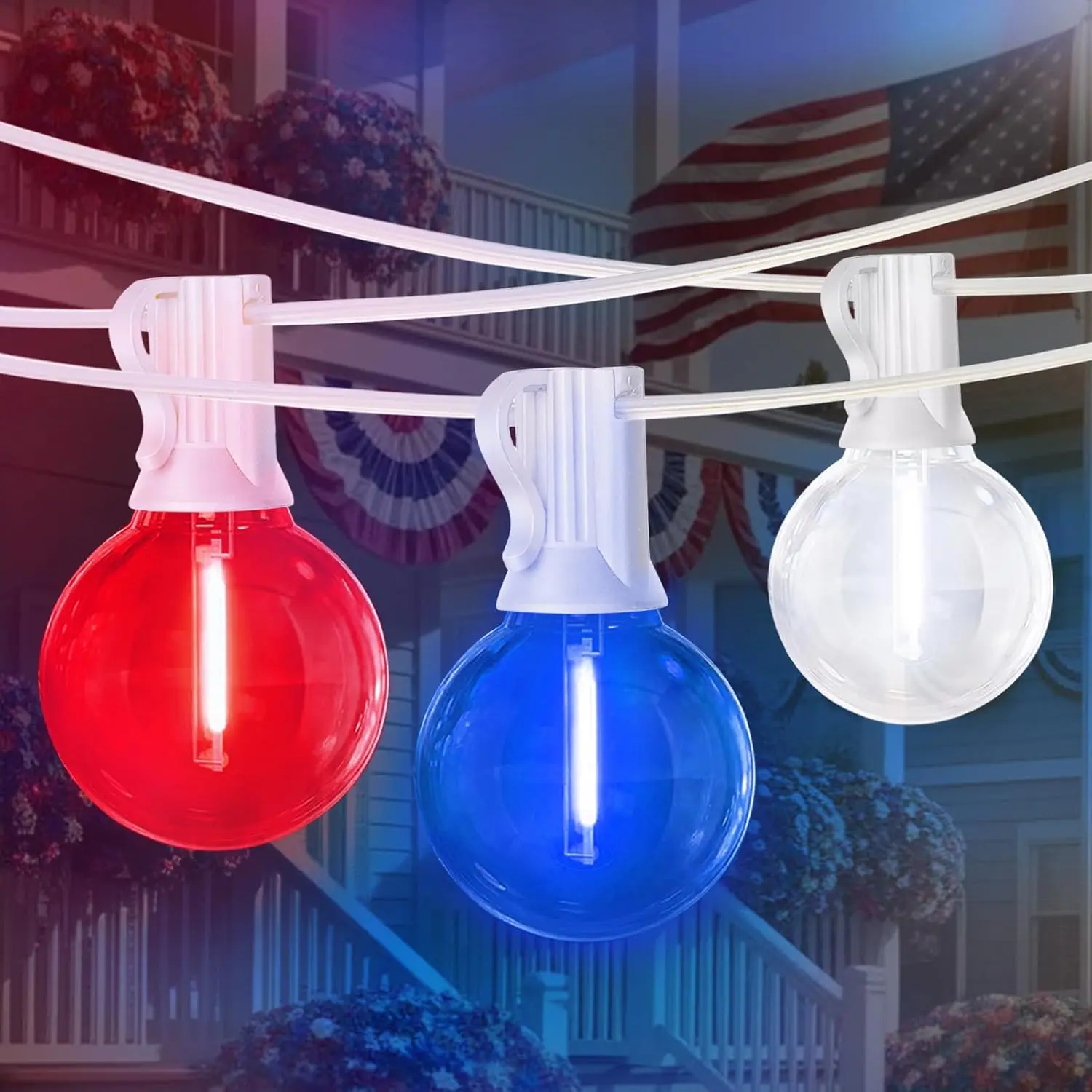 26Ft LED G40 Red White and Blue Lights Outdoor 4th of July Lights with 12+1 Shatterproof Bulbs for Patriotic Decor in Yard Garden Patio - Light up Memorial Day 4th of July Decorations Outdoorfidget toys