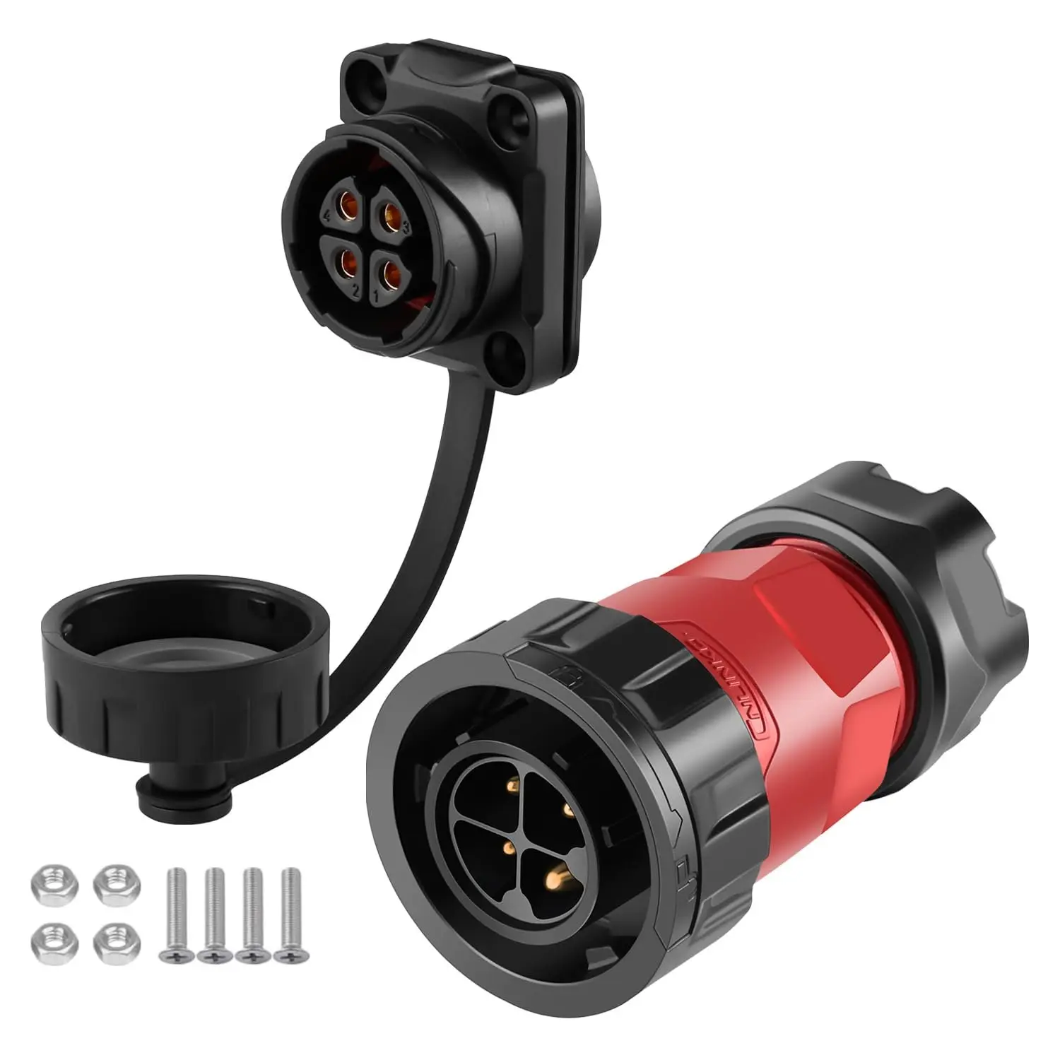 YM-20 4 PIN  Connector, IP68 Circular Connector, Quick Plugging Aviation Connector, PBT Plastic Shell Solder Connector M20 Male -Female Flange Socket (4 PIN)