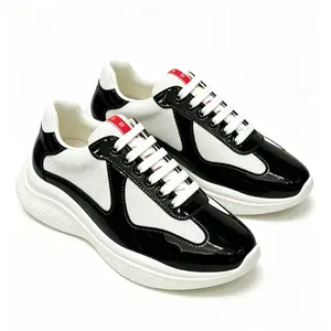 Two-Tone Shiny Patent & Breathable Mesh Low-Top Trainers | Lightweight Thick Cushioned Midsole, Unisex Fashion Street Daily Sneakers