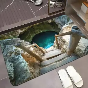 3D Illusion Abyss Doormat Bathroom Kitchen Decorative Rug Visual Perforation Effect Creative And Fun Decorative Rug