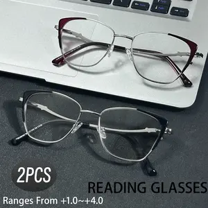 2pcs High-End Business Classic Casual Metal Frame Reading Glasses, Unisex, Suitable for PC TV Phone, +1.0x to +4.0x Prescription