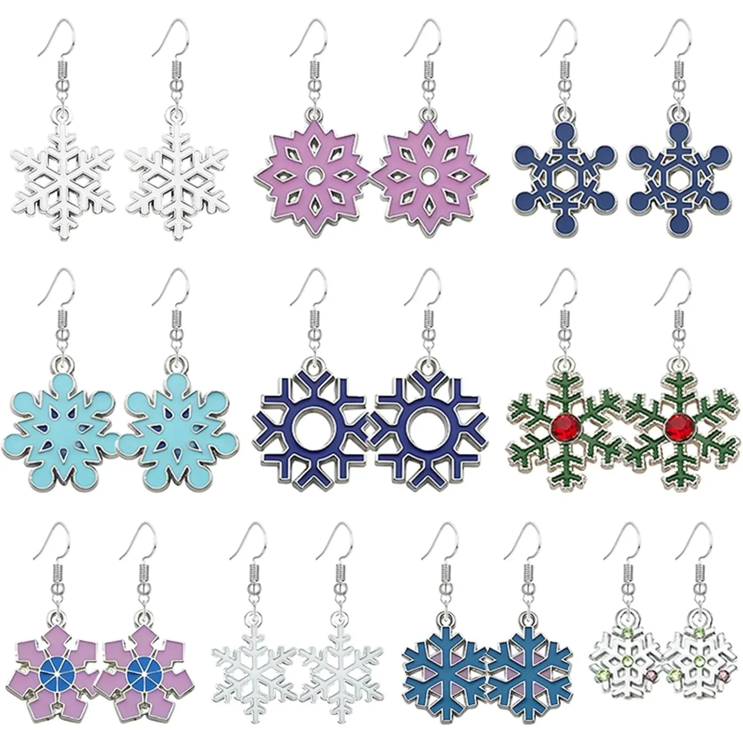10 Pairs Christmas Snowflake Earrings Set for Women ()