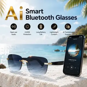 AI Bluetooth Smart Glasses, Multi-Language Translator Sunglasses, UV Protection Frameless Audio Glasses, Auto In-Ear Detection, Sweatproof Wireless Music Glasses for Travel Navigation Business Meetings