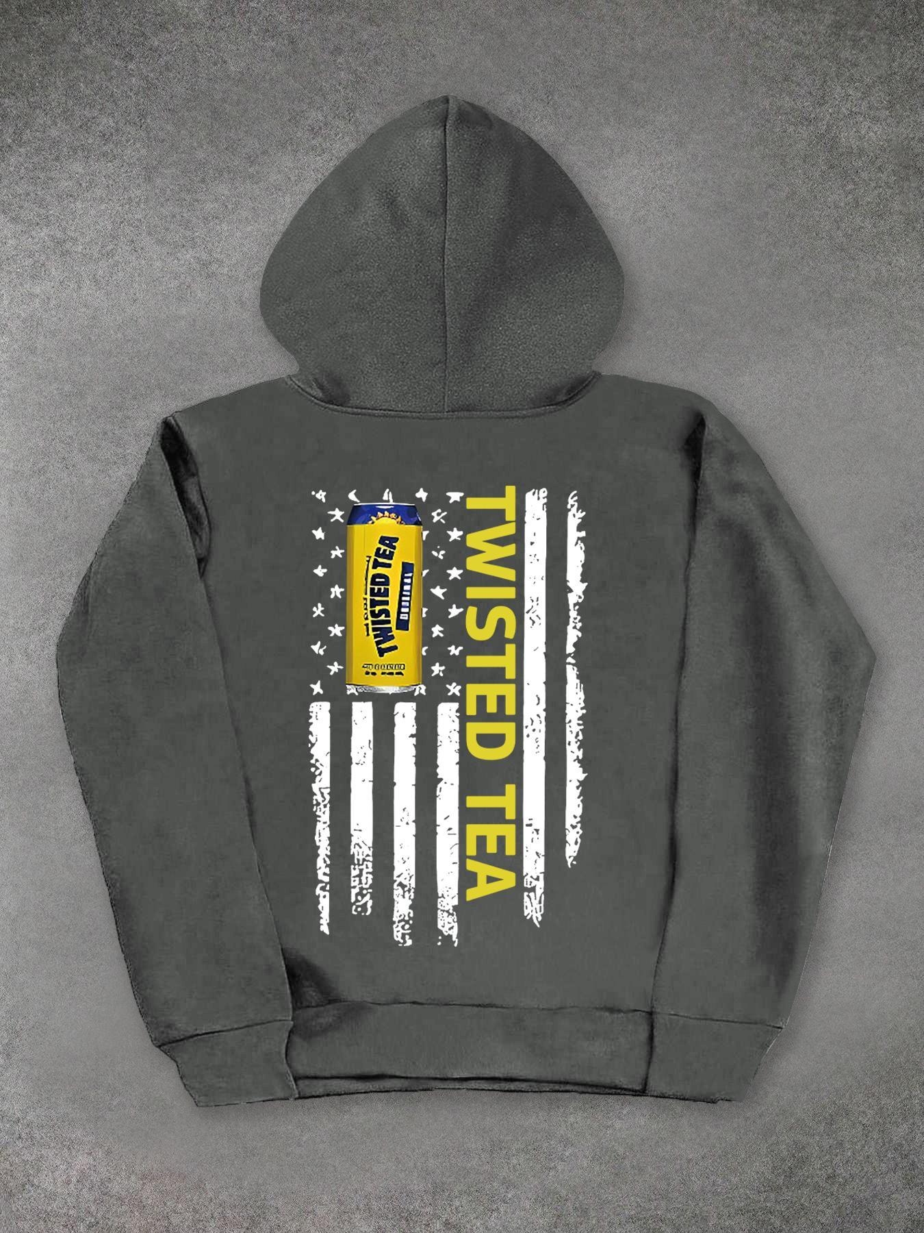 Unisex Men's Letter & Flag & Can Print, Street Casual Regular Fit Kangaroo Pocket Long Sleeve Hooded Sweatshirt, Men's Top for Fall & Winter, Hoodie Print Hoodies