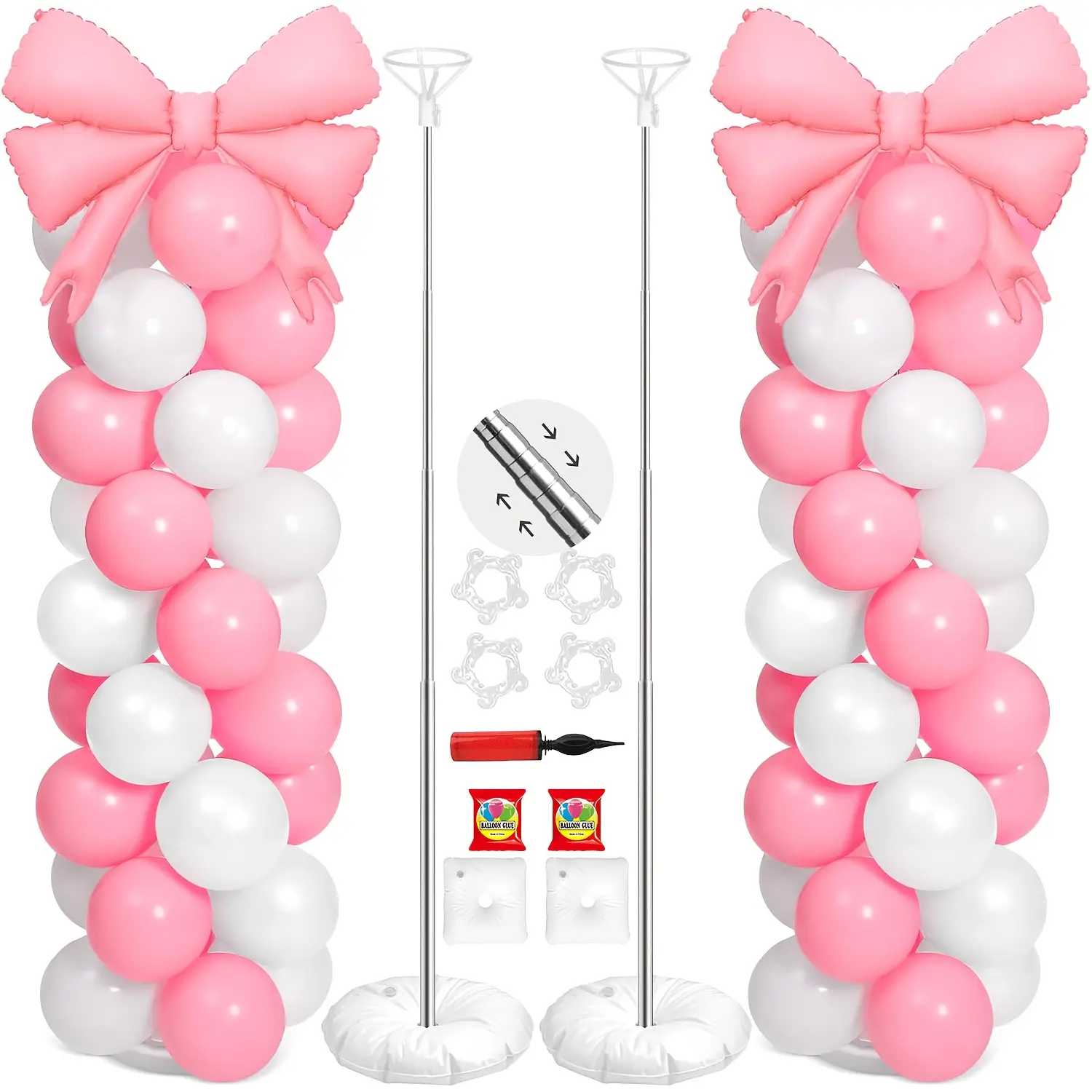2 Set Balloon Column Stand Kit, 7.2ft Height Adjustable Balloon Arch Kit, Metal Telescopic Pillar Balloon Stand, Birthday Party, Graduation, Wedding Christmas Decorations(No Balloons Included)