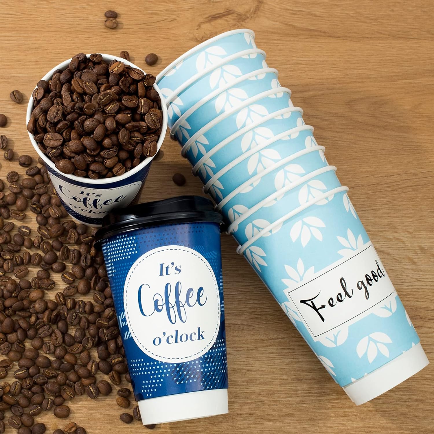 Disposable Coffee Cups with Lids 16 oz, 50 Pack Double-Walled Fun Designs,  Insulated, Hot Beverage Paper Cups for Cold & Hot Drinks - TikTok Shop