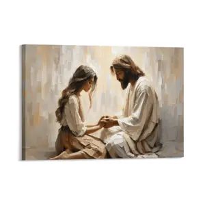 Comfort in Him Modern Christian Art Jesus and Woman Holding Hands LDS Bible Wall Art Canvas Print for Home Decor  - Decoration victorian gothic wall art print religious black scripture custom photo rustic cabin luxury fashion hallway boho style wall decor