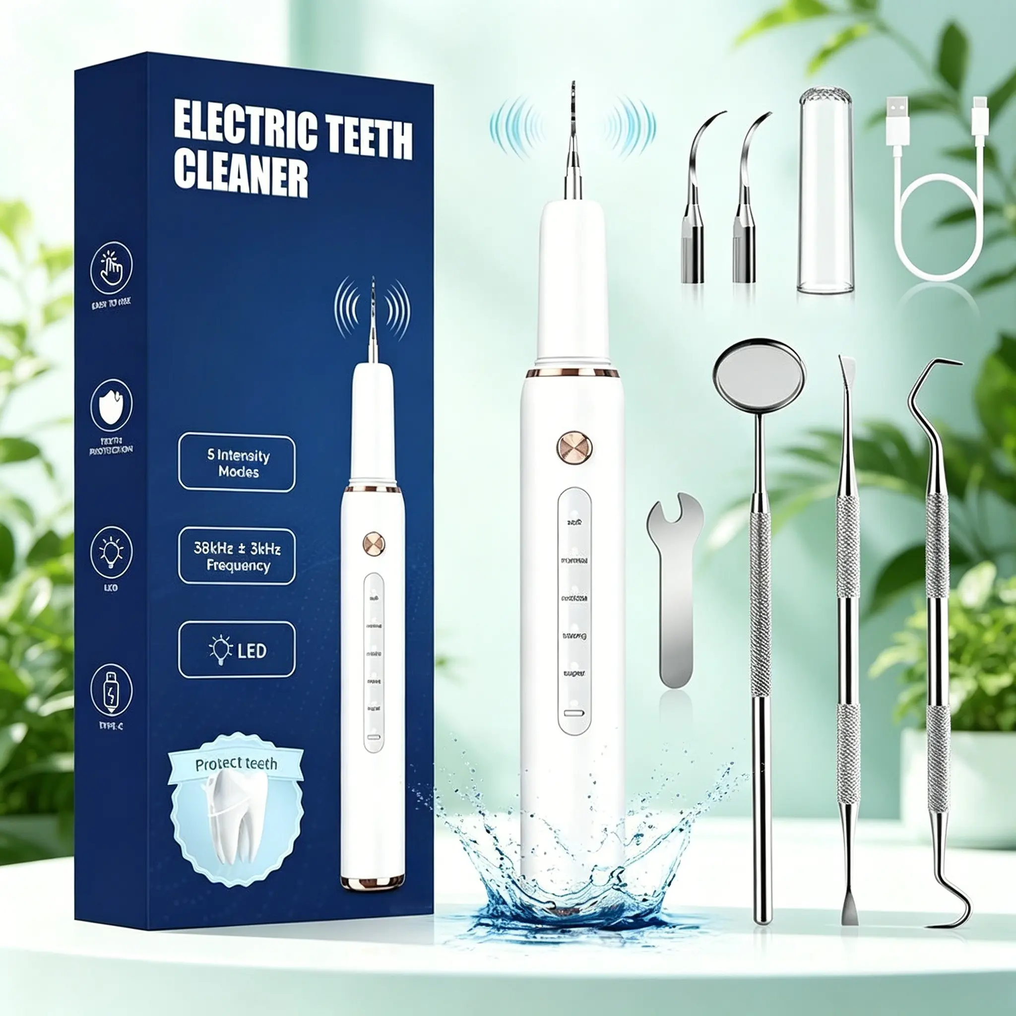 5-Mode Electric Teeth Cleaning Tool, Ultrasonic Dental Scaler for Plaque, Calculus & Stain Removal, Suitable for Sensitive Teeth & Beginners