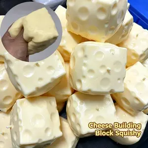 Cheese Cube Stress Ball Crunchy Squeeze Ball Squishy Toy Round Blocks Filled Fidget Toy ASMR Sensory Anti-Stress Festival Gift