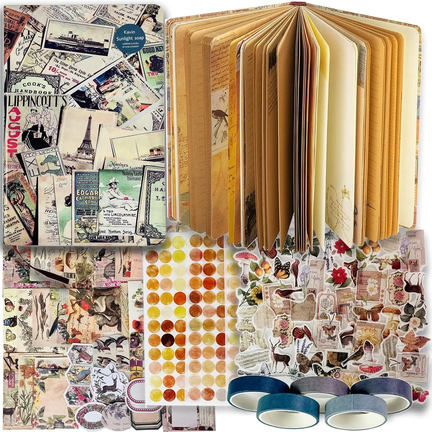 212 count DIY  Journal Set for Women Gifts Scrapbook Diary Supplies including Aesthetic Journals, Scrapbook Paper, Washi Stickers, Tape, Dot Stickers