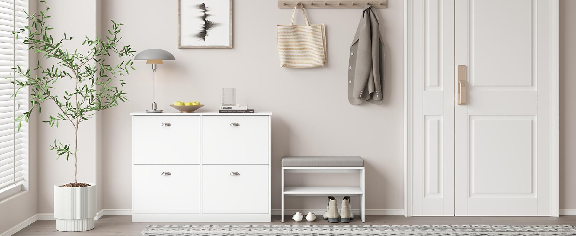 Shoe Cabinet,Hidden Slim Narrow Shoe Rack Cabinet with 4 Drawers for Entryway, Foyer,Hallway,Bedroom,Original Wood Color, (White/Vintage/Gray)