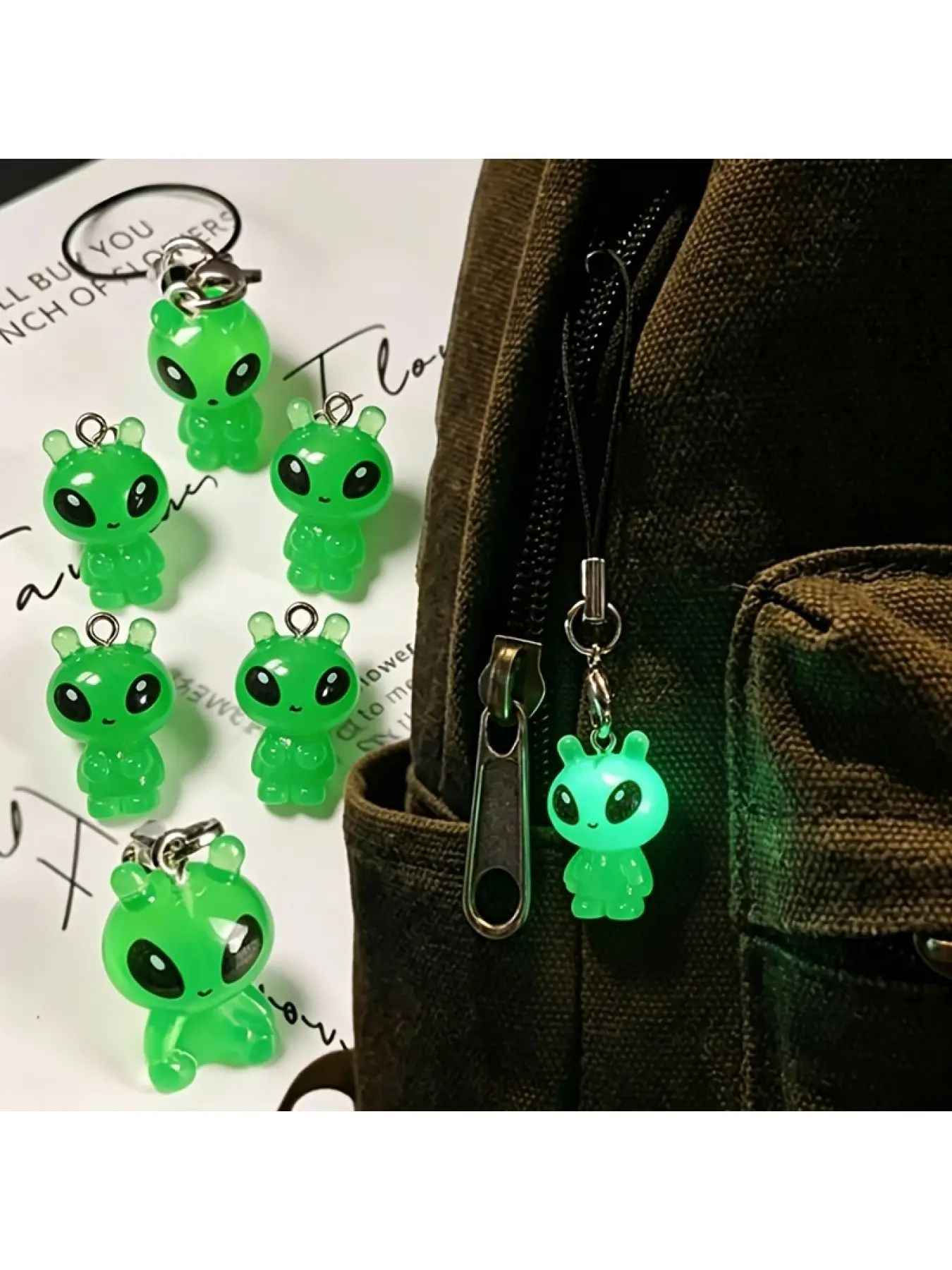 10pcs Glow in Dark Alien Resin Charms Halloween Luminous Jewelry Pendants DIY Cute Novelty Necklace Earring Accessories for Jewelry Making