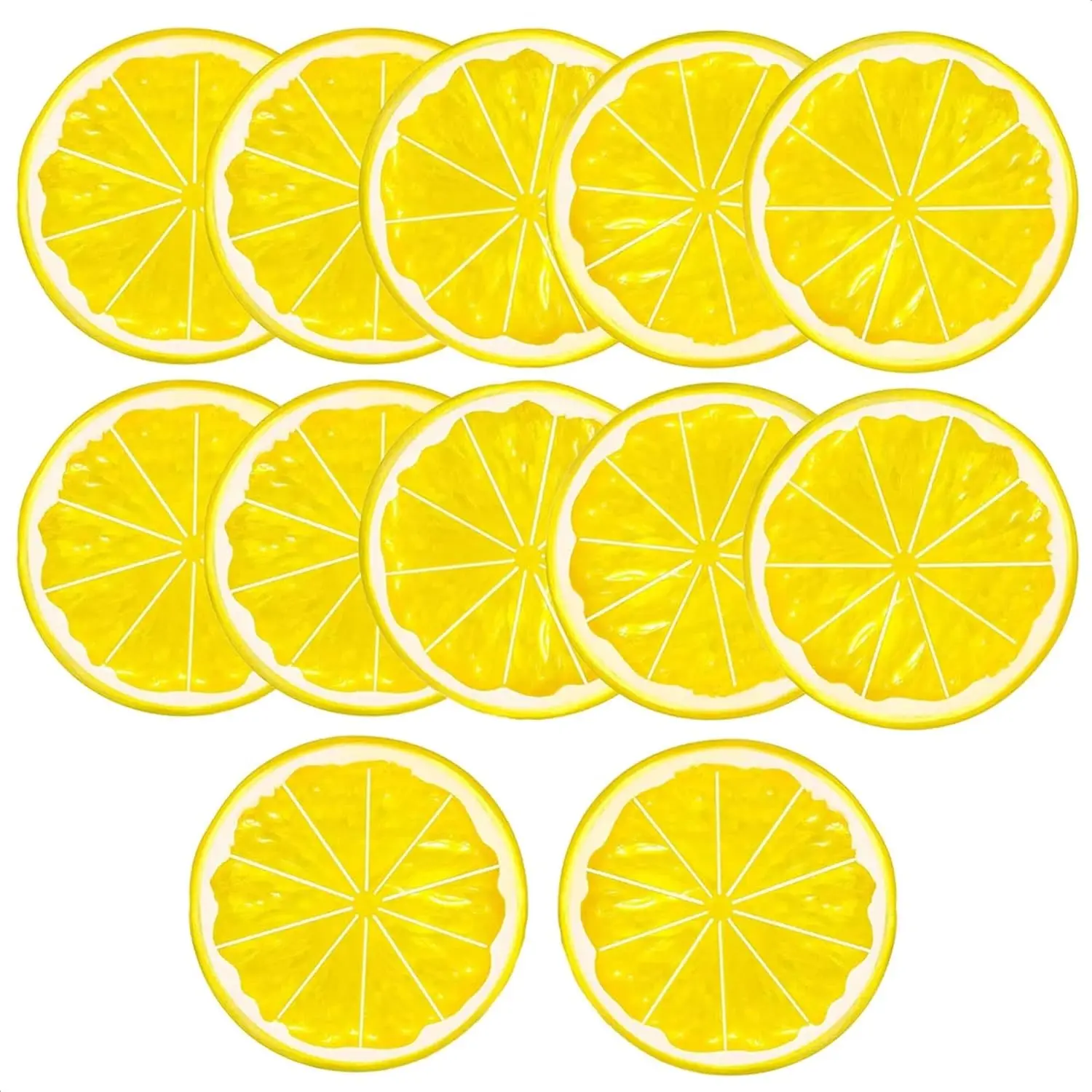 12 Pcs Fake Lemon Slices - Realistic Plastic Fake Lemons, Bright Yellow - Lemon Decor for Kitchen, Lemonade Stand, Party, DIY Craft, Vase Filler, Tiered Tray, Centerpiece, Summer Display & Photo Props