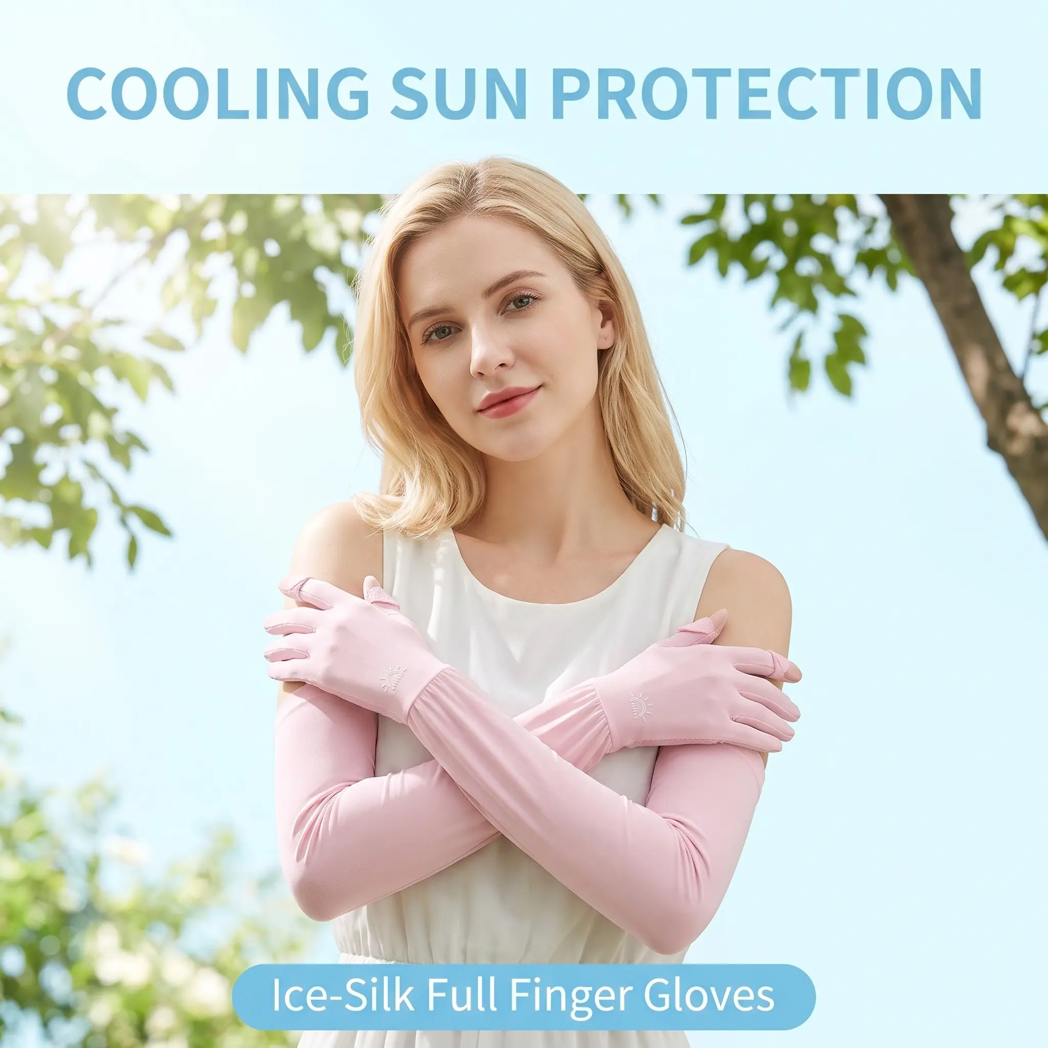 All-Round UV Protection Long Ice Silk Gloves, Cooling Breathable, High Elastic, Anti-Slip, Touch Screen, Driving, Cycling, Summer Arm Cover for Women