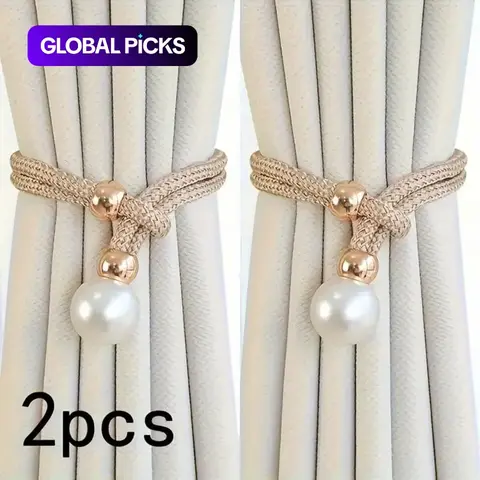 2 Pcs Faux Pearl Decorated Curtain & Blind Tiebacks, Adjustable Rope Holdbacks, Chic Curtain Accessories for Home Decor & Window Decoration #GLOBAL PICKS