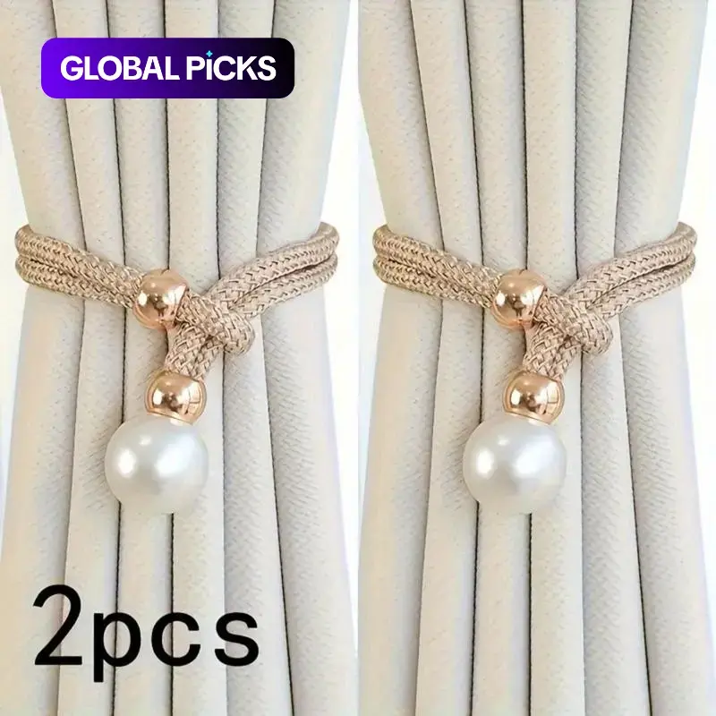 2 Pcs Faux Pearl Decorated Curtain & Blind Tiebacks, Adjustable Rope Holdbacks, Chic Curtain Accessories for Home Decor & Window Decoration #GLOBAL PICKS