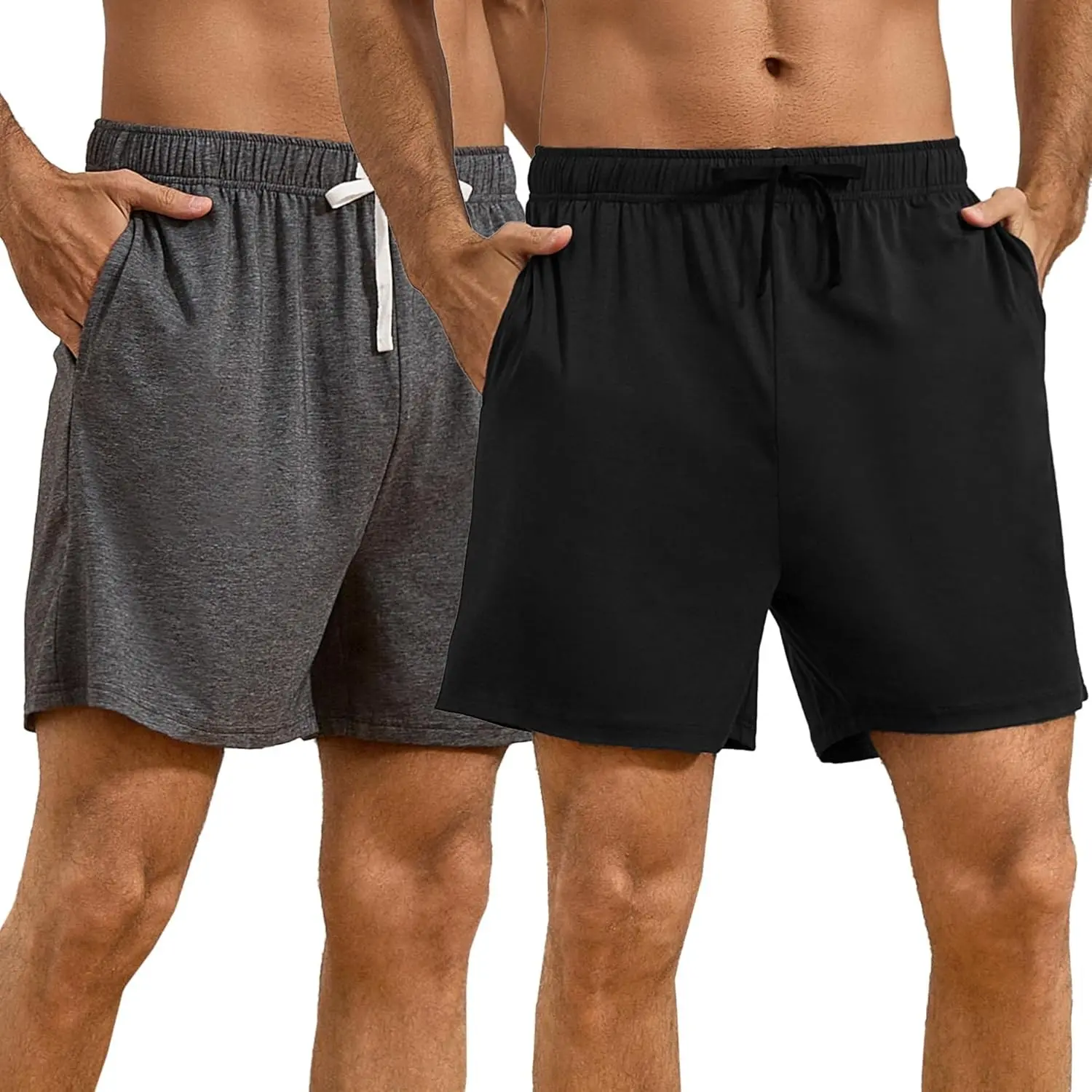 Men 2 Pack Pajama Shorts Soft Cool Breathable Sleep Bottoms | Cotton Summer Shorts, Comfy Lounge Pj Pants with Pocket and Button Fly, Breathable, Sweat-Wicking