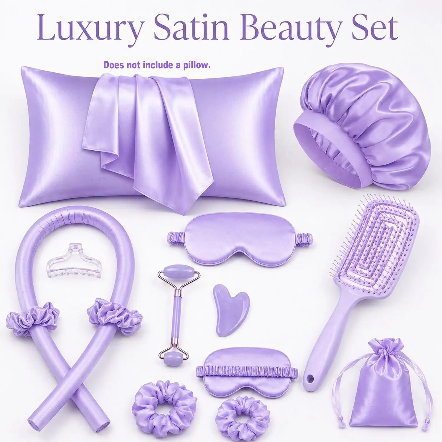 13PCS Luxury Satin Hair Care & Sleep Set for Women, Heatless Curling Rod Kit with Silk Pillowcase, Satin Bonnet, Sleep Mask, Detangling Brush & Beauty Accessories for Frizz-Free Overnight Curls & Self Care