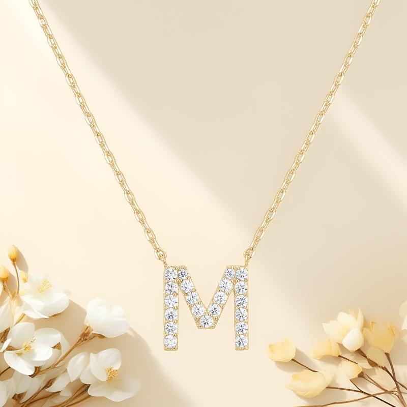 Dainty Pave Letter Necklace - 18K Gold Plated Initial Necklace - Diamond Letter Pendant Necklace- Gift for Her-  Valentine's gift for gf