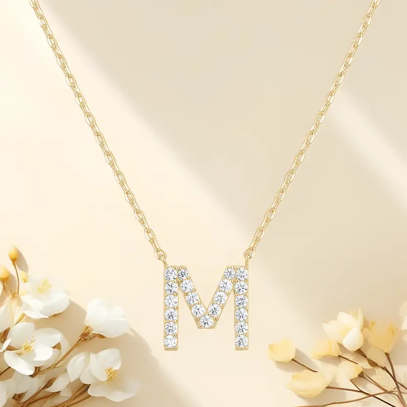 Dainty Pave Letter Necklace - 18K Gold Plated Initial Necklace - Diamond Letter Pendant Necklace- Gift for Her-  Valentine's gift for gf