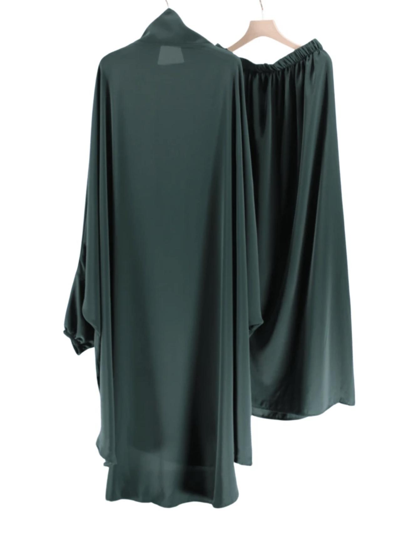 Elegant 2pcs Muslim women’s jilbab Abaya set soft, Breathable polyester, solid color long sleeve perfect for outings comfortable loose fit for all body type