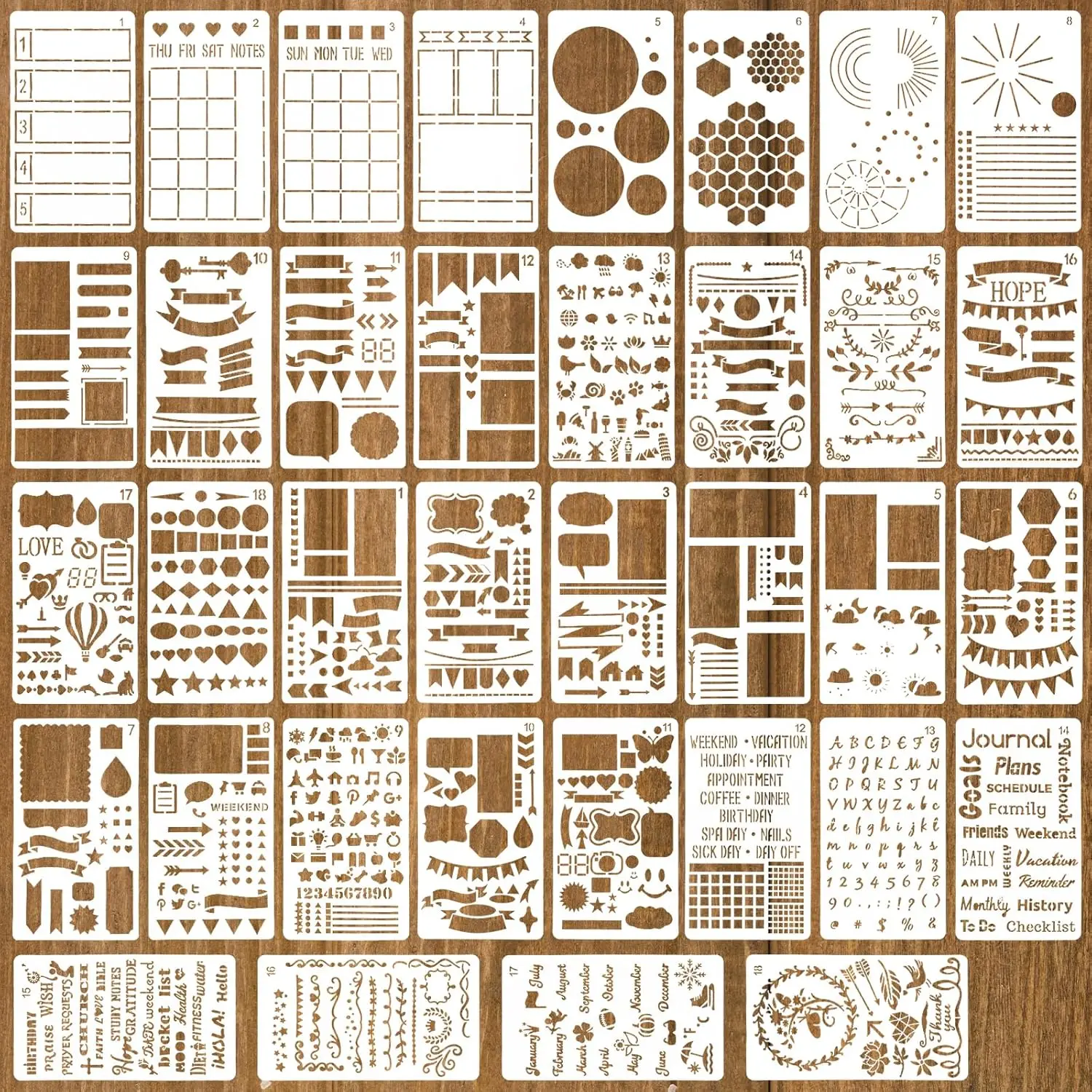 36-Count Reusable Modern Journal Stencil Set, 4x7 in Templates for DIY Drawing, Journaling, Planner & Scrapbook Accessories