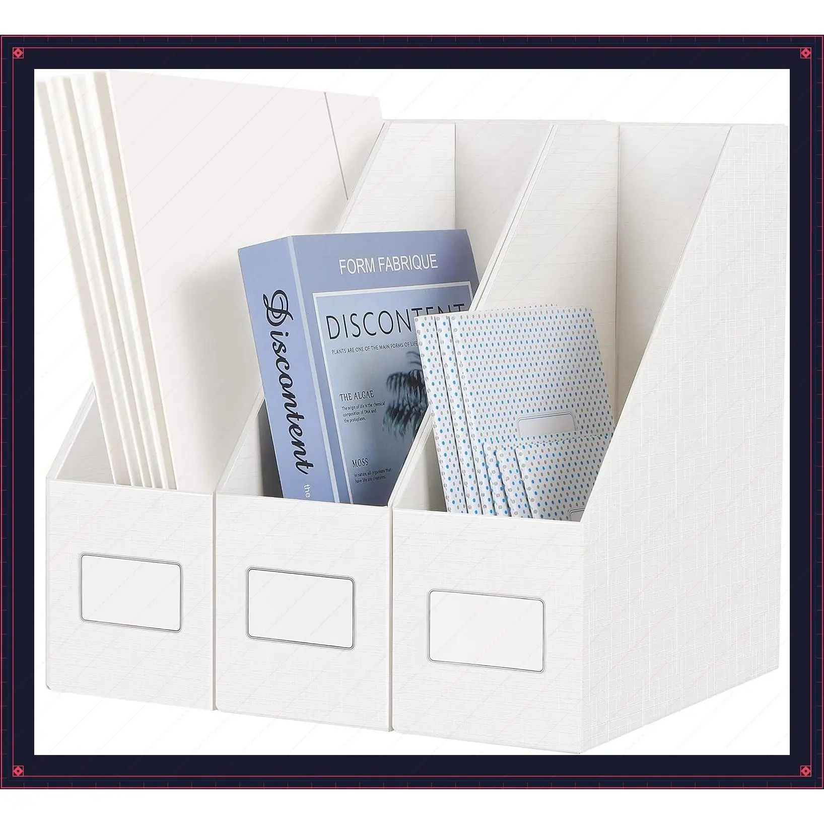 White Magazine File Holders 3 Pack, Sturdy Cardboard File Rack Organizer for Desk, Shelves, Office or ClassroomGift
