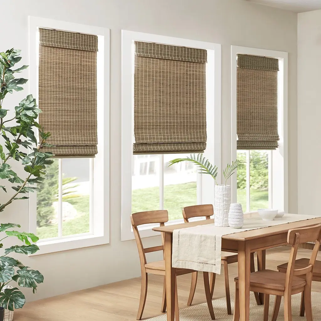 Nokaa Bamboo Roman Shade Light Filtering Window Blind 64 Inch Natural Woven Wood Roll Up Curtain for Living Room Bedroom Kitchen Home Decor Privacy Sun Protection Cordless Lift