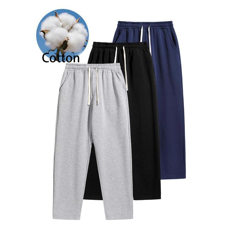 Men's loose cotton casual sports pants, equipped with adjustable drawstring waist hidden side pockets, soft and breathable pure cotton material straight leg contours, are essential casual items for modern casual men's wear