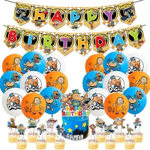 Dog Mans Theme Party Cartoon Animals Pet Happy Birthday Party Supplies Set Latex Balloon Paw Dogman Cake Topper Banner Flag Toy