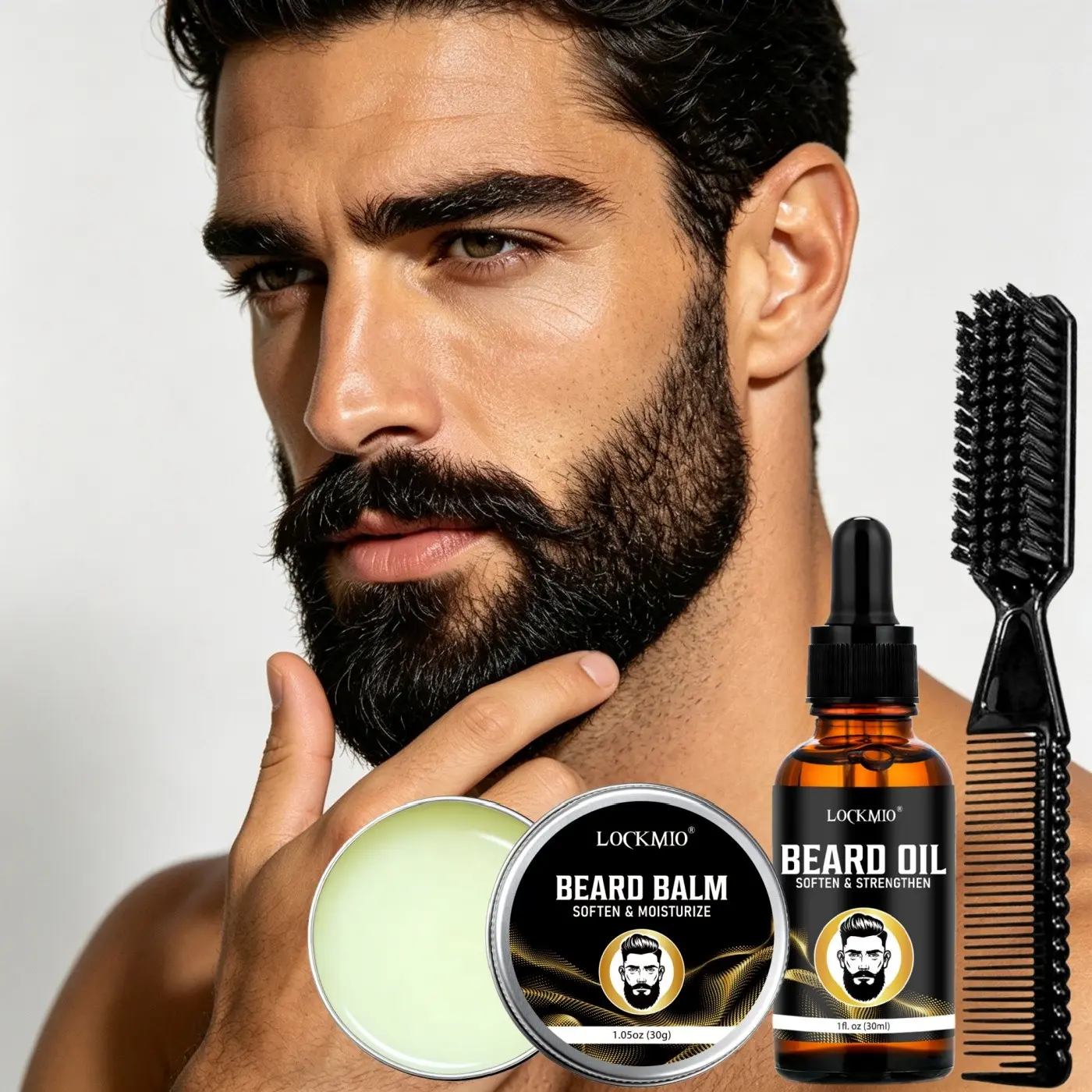 3-Piece Beard Care Set, Hydrating & Anti-Frizz Beard Oil & Balm, Post-Shave Relief, Daily Moisturizing, Men's Grooming Essentials, After Shave Soothing
