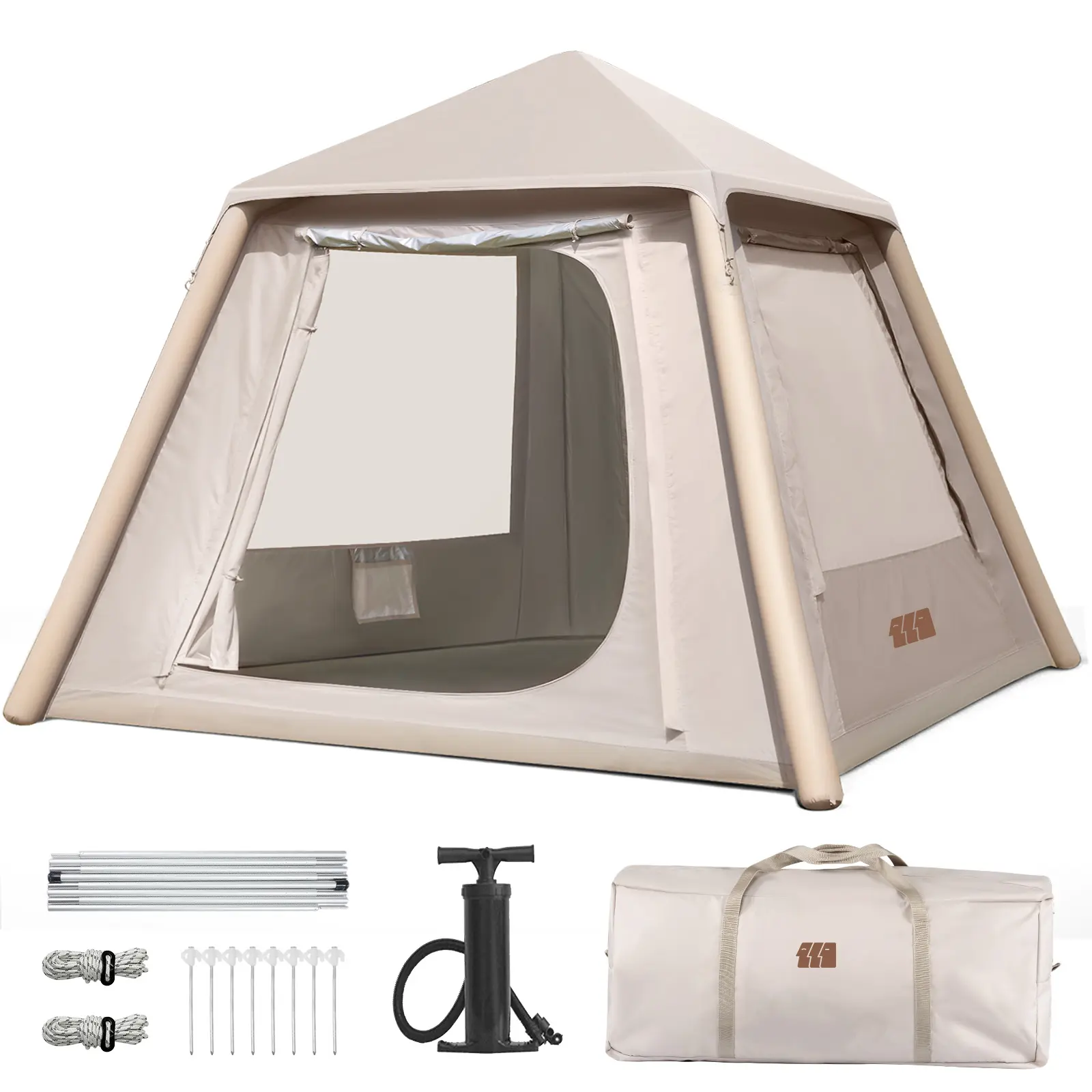 Premium Inflatable Camping Tent with Canopy, Waterproof Windproof Air Tent for 4-6 People, Portable Family Tent Easy Setup for Outdoor Camp, Hiking, Picnic & Travel
